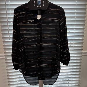 Apt. 9 Black Sheer Striped V-Neck Blouse